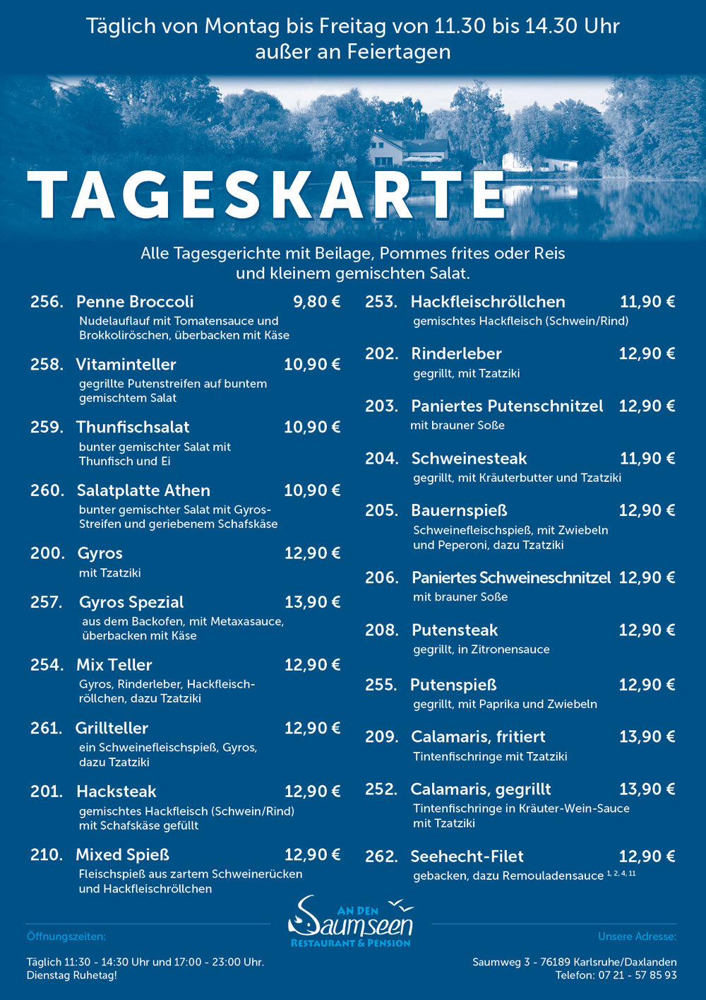 Gedruckte Tageskarte